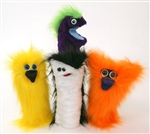 Colorful, furry hand puppets for kids.