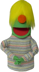 Green Puppet with Yellow Hair and No Eyes