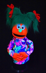 Red Girl Puppet With Green Pig Tails for blacklight.