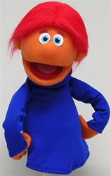 Professional puppet measures 16" tall and has orange skin and red hair.