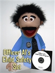 16" Tall officer puppet with mustache and blue shirt and black tie.