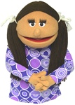 This 16" honey skin girl puppet has brown pigtails.
