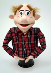 Roy is a balding, 20" puppet with cartoon eyes and a very professional look.
