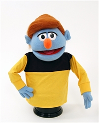 Herb is a blue boy puppet with auburn hair.