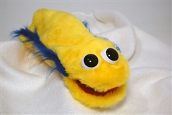 Colorful, furry hand puppet for clowns and kids.