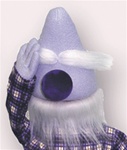 Old man puppet with no eyes, purple nose and white eyebrows