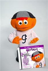 Gerbert pupplet with orange skin and green hair.