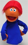Professional puppet measures 16" tall and has orange skin and red hair.