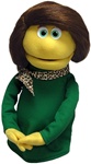 Professional cartoon puppet named Cinnamon is 16" tall and has yellow skin and brown hair.