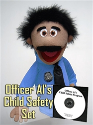 16" Tall officer puppet with mustache and blue shirt and black tie.