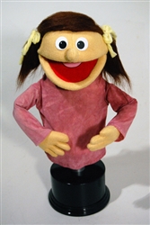 This 13" professional puppet has yellow skin and brown fur pigtails.