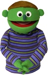 13" hand puppet with green skin and brown hair.