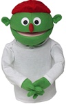 13" child puppet with green skin and red hair.