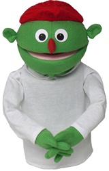 13" child puppet with green skin and red hair.