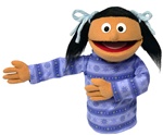 13" little people puppet girl with black pigtails.